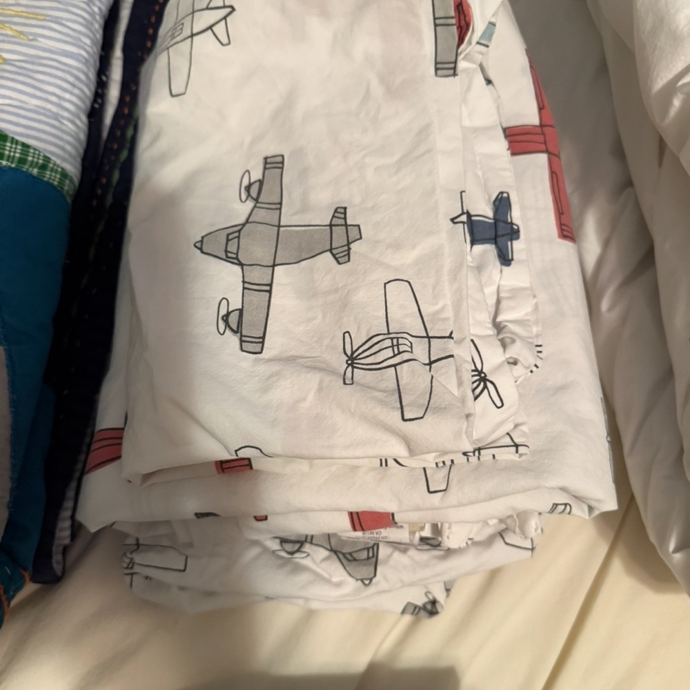 Pottery Barn Kids Airplane Bedding Sheets - White, Red, Blue